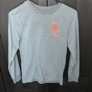 Adidas Kids Heather Gray Long Sleeve Tee with Orange Logo